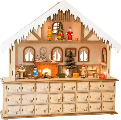 Dřevěný adventní kalendář kouzelný vánoční dům