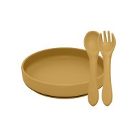 PETITE&MARS Set jídelní silikonový TAKE&MATCH 2 ks talíř + příbor 6m+