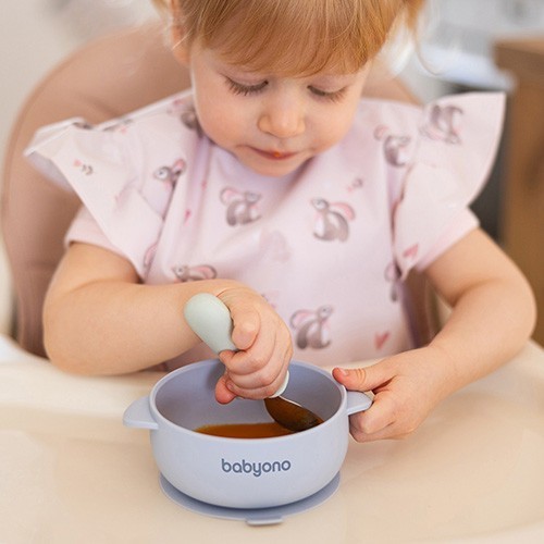 BABYONO Miska silikonová s přísavkou a víčkem 6m+