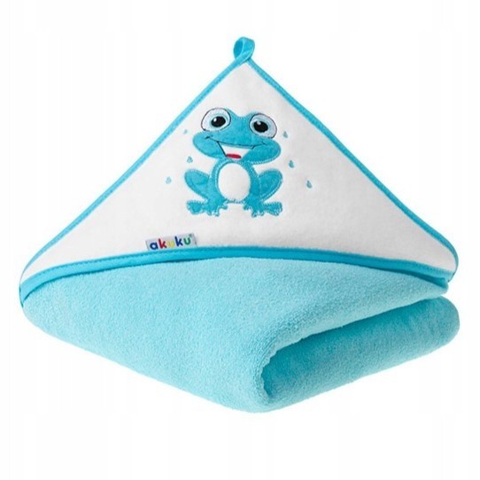 AKUKU Osuška s kapucou 100x100 cm - Tyrkysová s žabkou