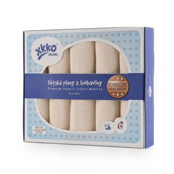 KIKKO Dětské pleny z biobavlny XKKO Organic 80x80 - Staré čas (5 ks)
