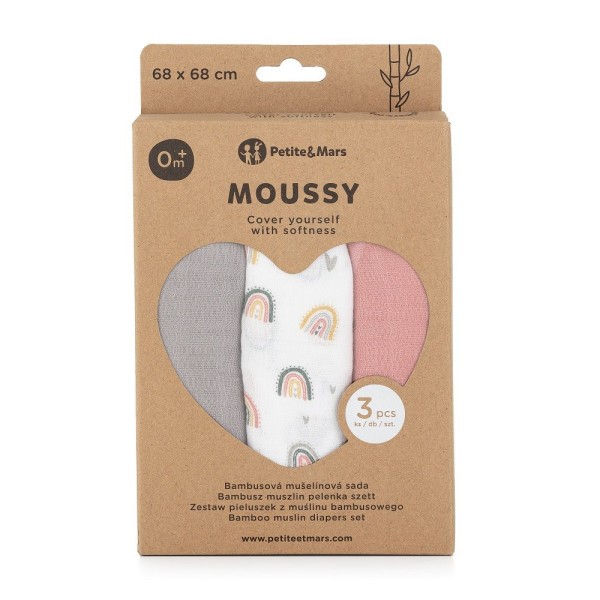 PETITE&MARS Sada plen bambusová mušelínová 3ks Moussy  68 x 68 cm