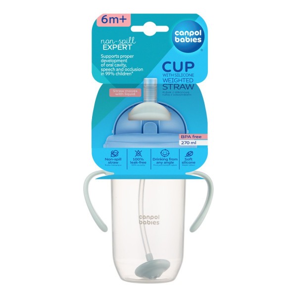 CANPOL BABIES Hrneček nevylévací se slámkou a závažím 270ml