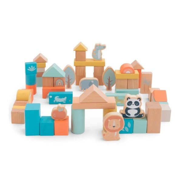 SARO BABY Dřevěné kostky v kyblíku 60ks 24m+