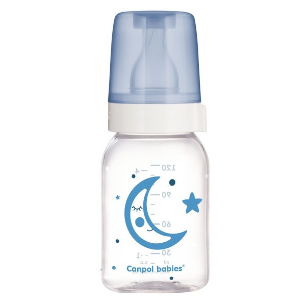 Canpol babies láhev skleněná s jednobarevným potiskem 120ml Teddy Friend