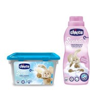 CHICCO Kapsle prací gelové Sensitive 16 ks + Aviváž konc. Květinové objetí 750 ml