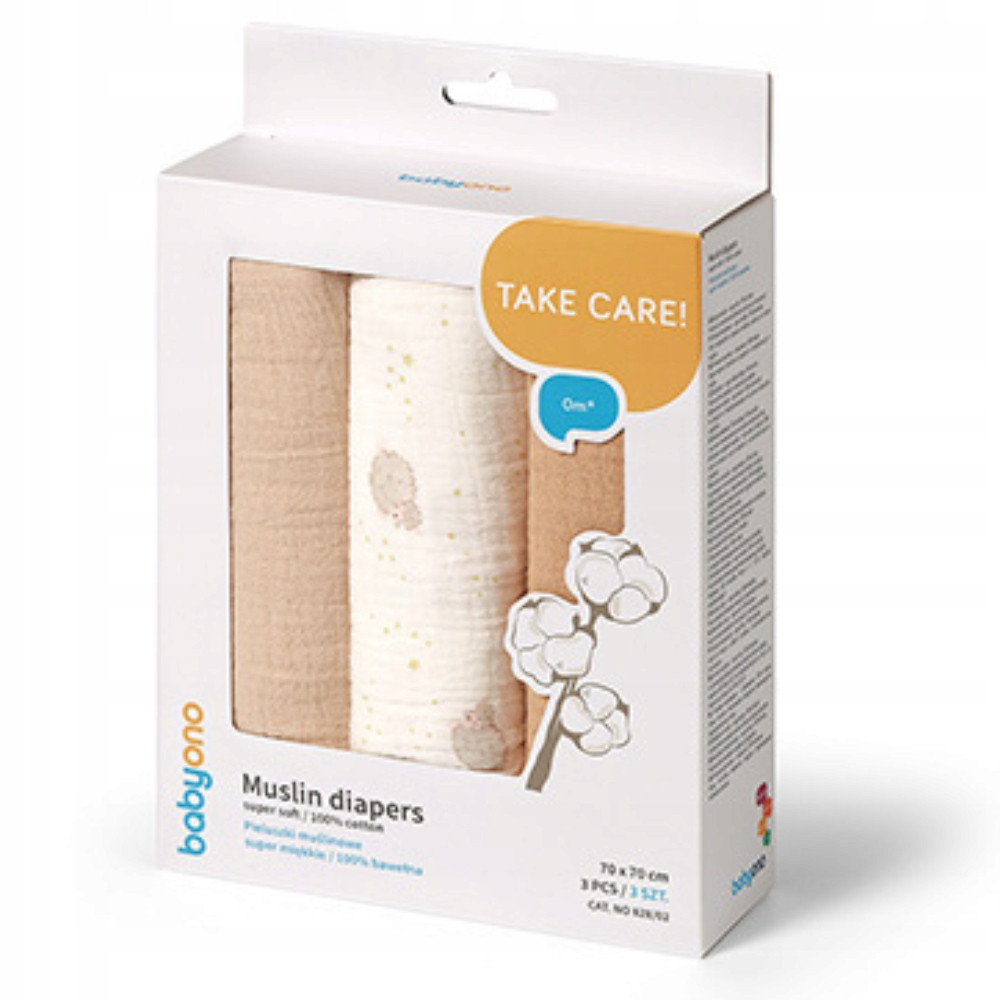 BABYONO Plenky mušelínové nařasené 70x70 cm sada 3 ks