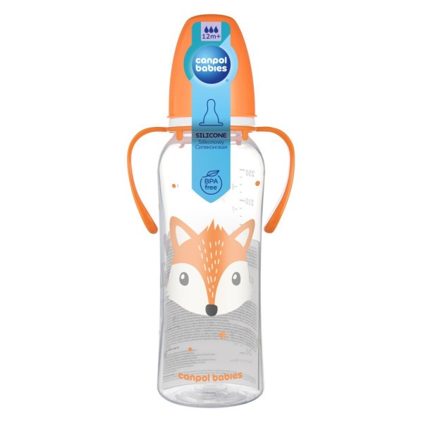 CANPOL BABIES Lahev úzkohrdlá s úchyty CUTE ANIMALS 250ml