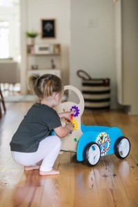 BABY EINSTEIN Hračka dřevěná aktivní vlečka Discovery Buggy HAPE 12m+