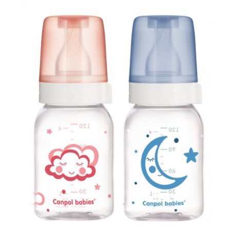 Canpol babies láhev skleněná s jednobarevným potiskem 120ml Teddy Friend