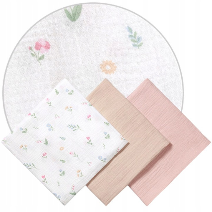 BABYONO Plenky mušelínové nařasené 70x70 cm sada 3 ks