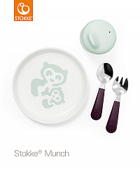 Stokke™ Munch Essentials Soft Mint talíř, příbor a hrníček