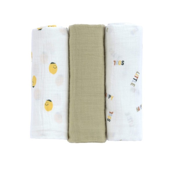 LÄSSIG Swaddle Burp blanket 85x85 Happy Fruits, 3 ks