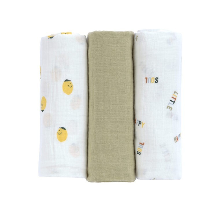 LÄSSIG Swaddle Burp blanket 85x85 Happy Fruits, 3 ks