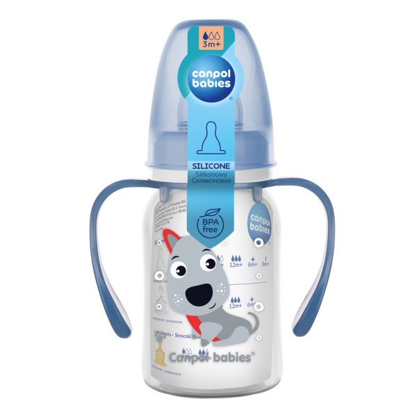 CANPOL BABIES Lahev úzkohrdlá s úchyty CUTE ANIMALS 120ml