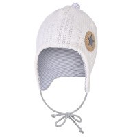 LITTLE ANGEL Čepice podšitá zavazovací Outlast® - Off White/pruh bílošedý melír