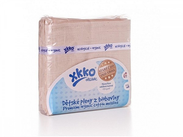 Dětské pleny z biobavlny XKKO Organic 70x70cm Staré časy - natural