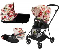 Kočárek CYBEX Set Mios Seat Pack Fashion Spring Blossom 2021 včetně autosedačky, podvozek Mios Matt Black