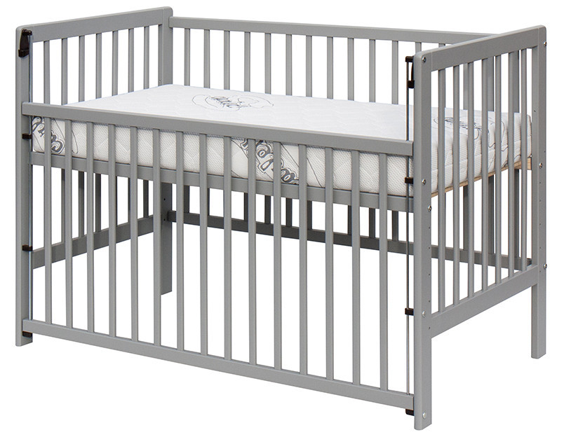 SCARLETT Dětská postýlka DOMINIK (borovice), stahovací bočnice - 120 x 60 cm - šedá