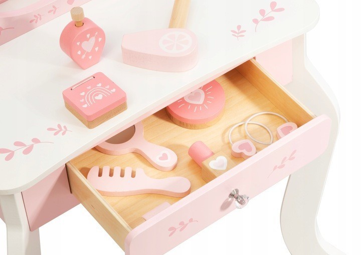MILLY MALLY Velký dřevěný toaletní stolek pro děti s LED osvětlením a stoličkou Elly