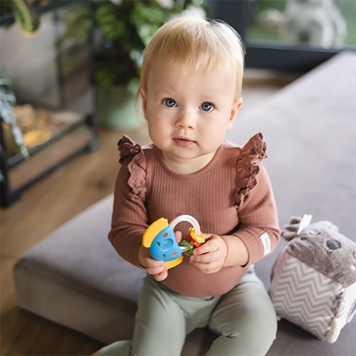 BABYONO Chrastítko s kousátkem Elephant 0+