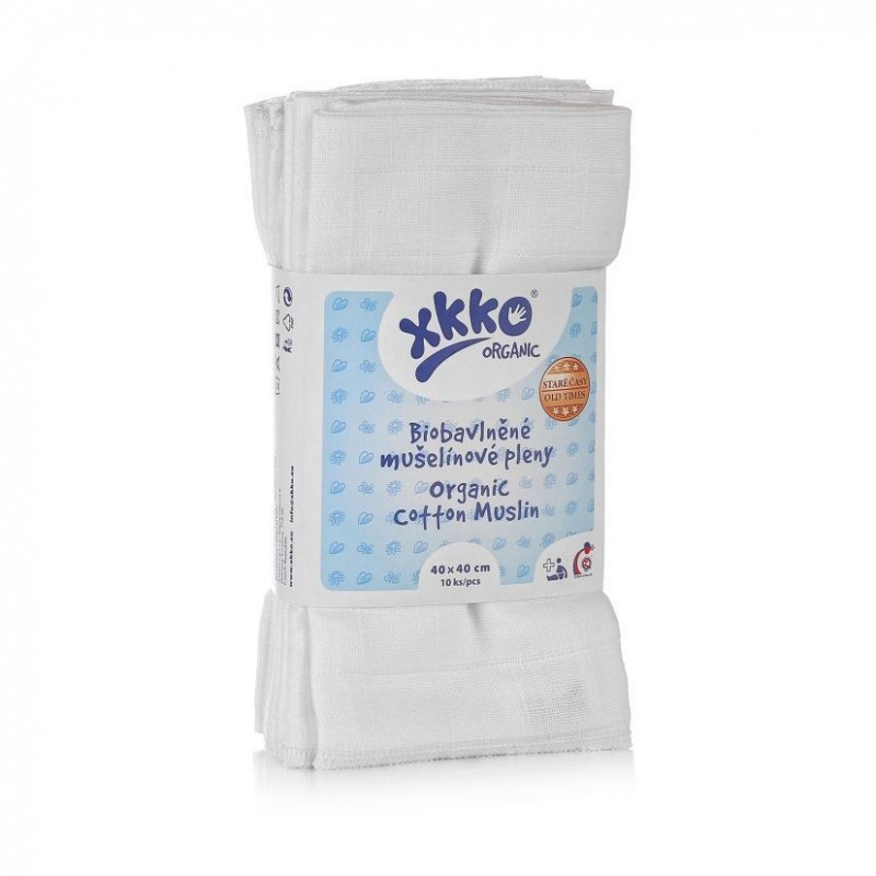 XKKO Dětské pleny z biobavlny Organic 40x40 Staré časy (10 ks)