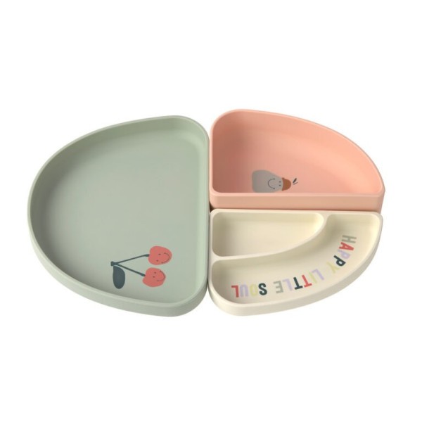 LÄSSIG Silikonový jídelní set Dish Set Silicone Section Happy Fruits