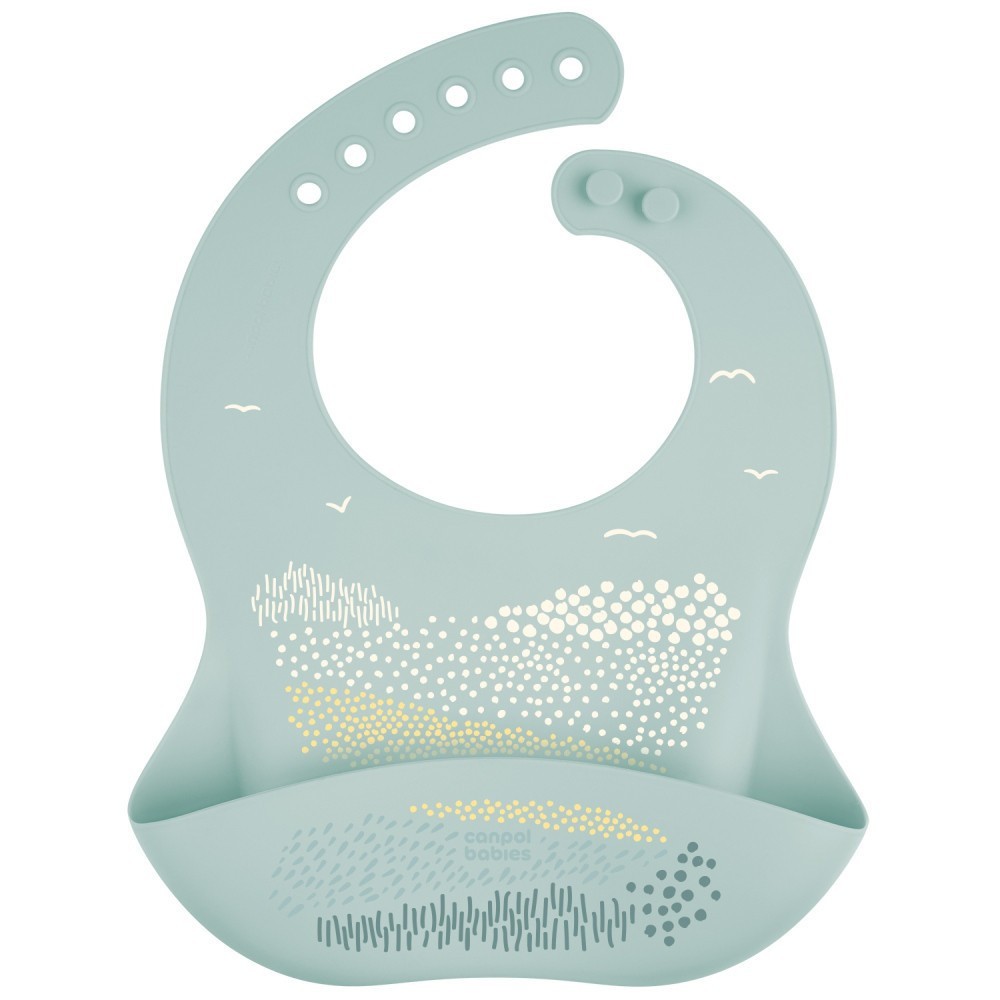 CANPOL BABIES Silikonový bryndák s kapsou - Zelený