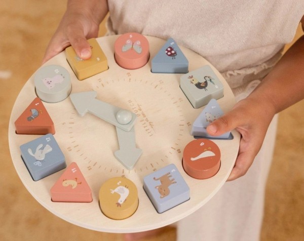 LITTLE DUTCH Hodiny s puzzle kostkami dřevěné Farma