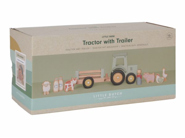 LITTLE DUTCH Traktor s přívěsem dřevěný Farma