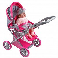 Multifunkční kočárek pro panenky PlayTo Elsa šedo-růžový