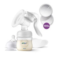 Philips AVENT Odsávačka mléka manuální + Vložky do podprsenky 100 ks