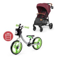 Kočárek sportovní Grande burgundy Kinderkraft + Dětské odrážedlo 2WAY Next