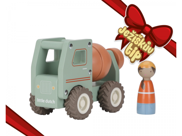 LITTLE DUTCH Náklaďák s míchačkou dřevěný - Náklaďák s míchačkou dřevěný