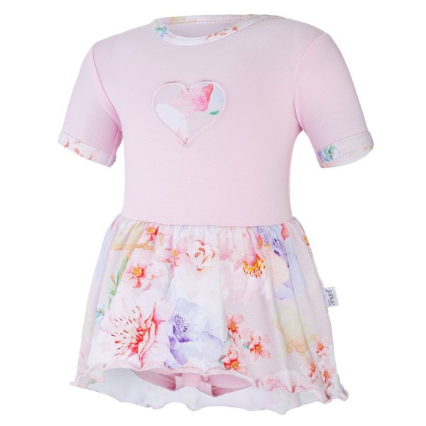 LITTLE ANGEL Body šaty tenké KR set Outlast® - růžová baby/sv.růžová květy