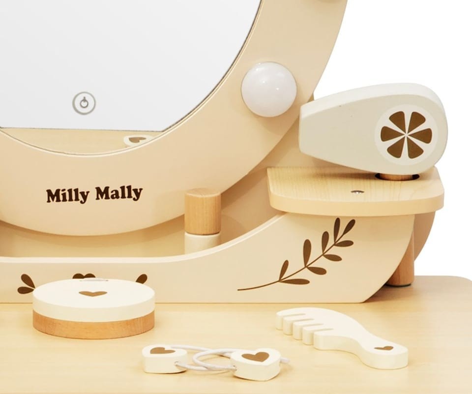 MILLY MALLY Velký dřevěný toaletní stolek pro děti s LED osvětlením a stoličkou Elly