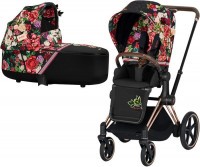 Kočárek CYBEX Priam Lux Seat Fashion Spring Blossom 2021 včetně korby, podvozek priam chrome brown