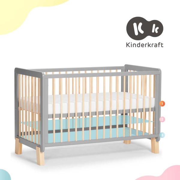 KINDERKRAFT Postýlka dřevěná se zábranou Lunky Grey
