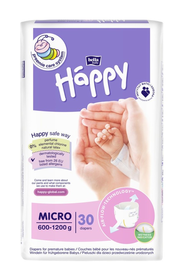 BELLA HAPPY Pleny jendorázové Micro (0,6-1,2 kg) 30 ks