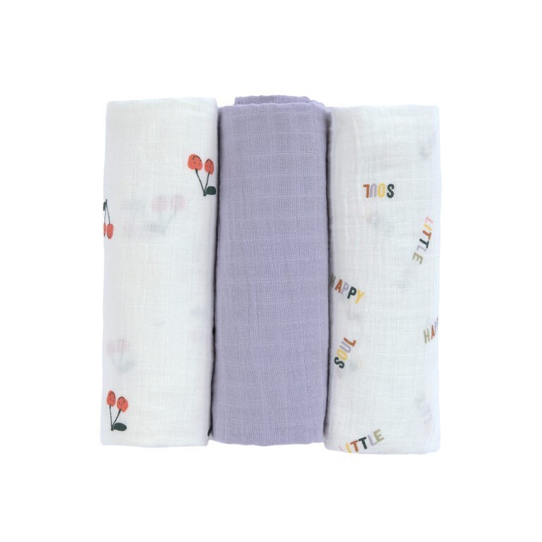 LÄSSIG Swaddle Burp blanket 85x85 Happy Fruits, 3 ks