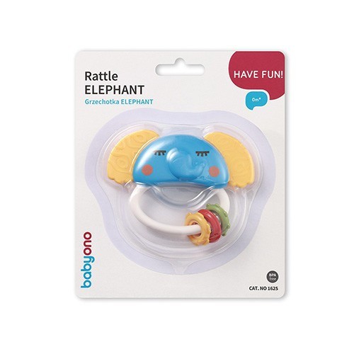 BABYONO Chrastítko s kousátkem Elephant 0+