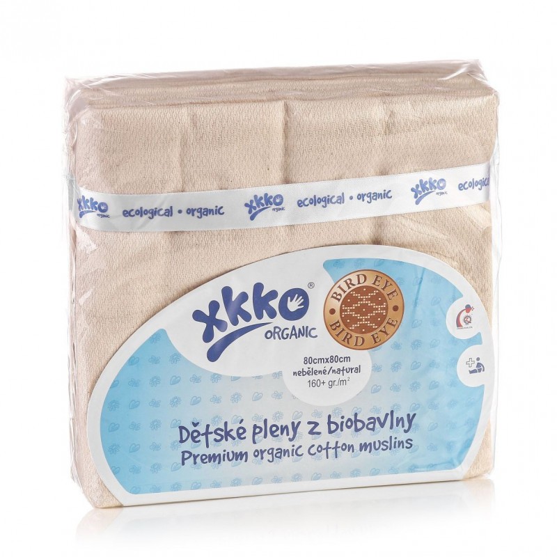 KIKKO Dětské pleny z biobavlny Organic Bird Eye Natural (5ks)