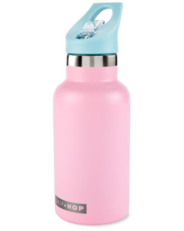 SKIP HOP Láhev se slámkou nerezová s nálepkami canteen 380 ml, 4r+