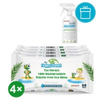 4x MY HAPPY PLANET 100% Bio Ubrousky vlhčené odbouratelné 60 ks + AQUAINT 500 ml
