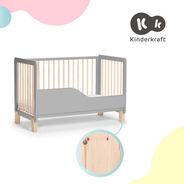 KINDERKRAFT Postýlka dřevěná se zábranou Lunky Grey