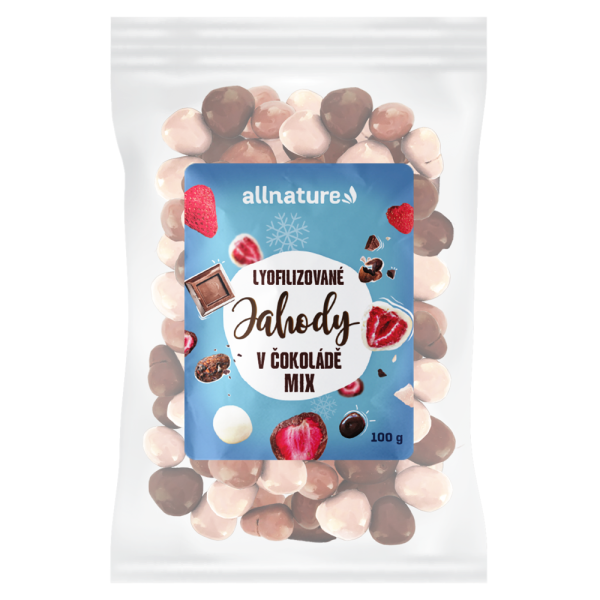ALL NATURE Mrazem sušené jahody Mix v mléčné, hořké a bílé čokoládě 100 g