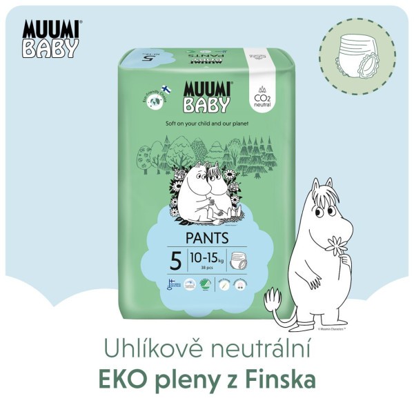 Muumi Baby Pants 5 Maxi+ 10-15 kg (38 ks), kalhotkové eko pleny