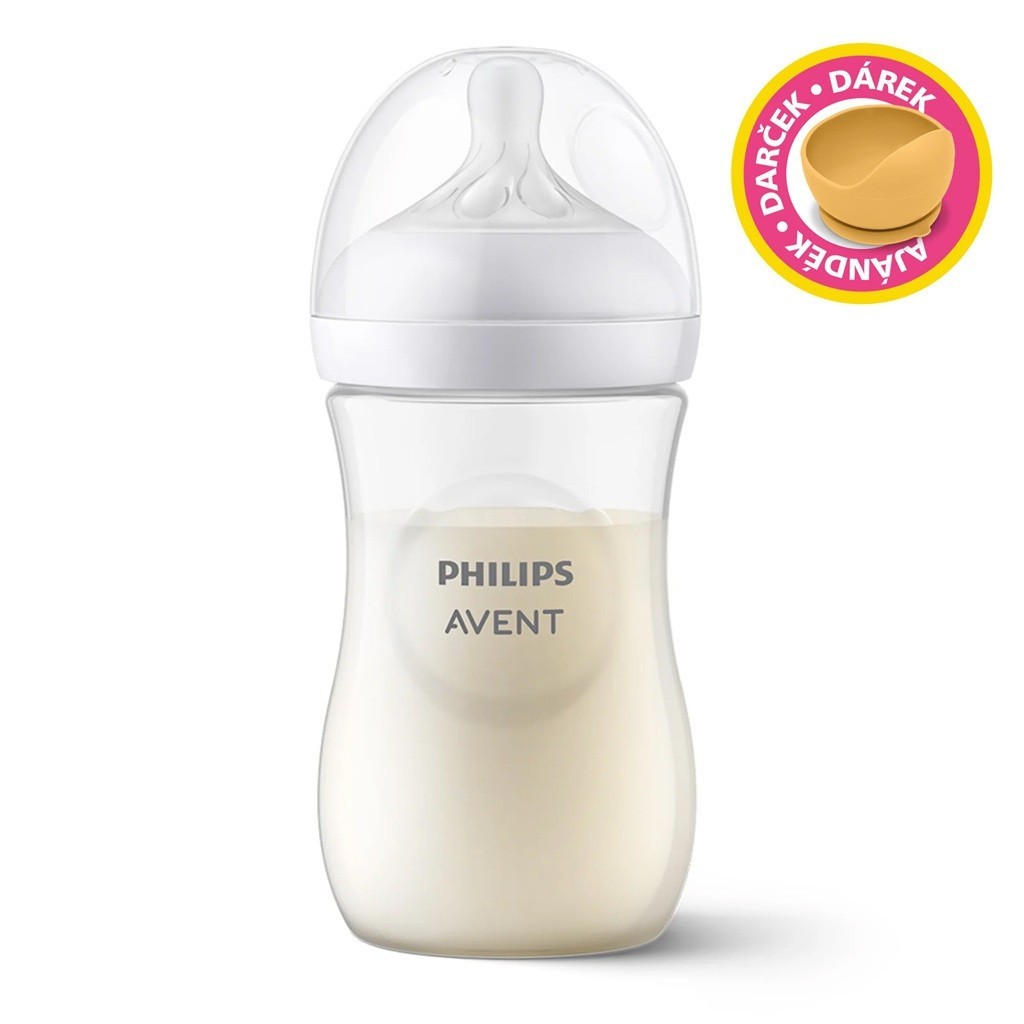 Philips AVENT Láhev Natural Response 260 ml, 1m+dárek PETITE&MARS Miska 6m+ - Láhev Natural Response 260 ml, 1m+dárek Miska 6m+