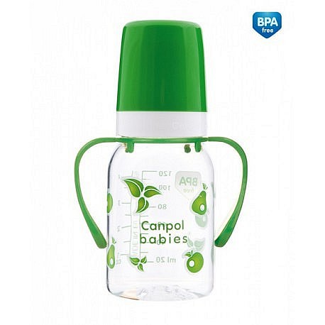 Canpol babies láhev s jednobarevným potiskem a úchyty 120ml bez BPA