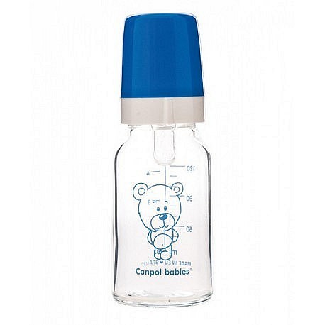 Canpol babies láhev skleněná s jednobarevným potiskem 120ml Teddy Friend